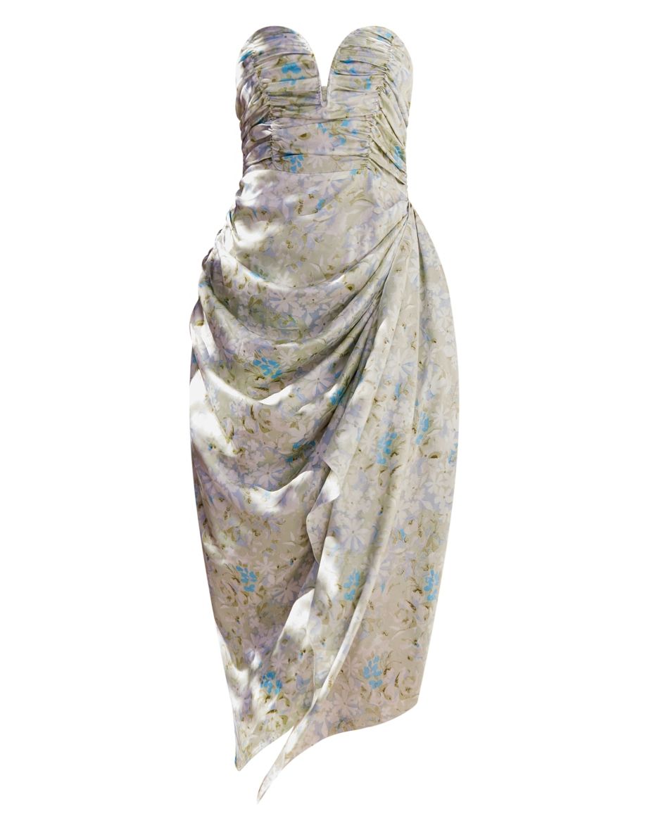 Green Floral Print Ruched Plunge Midaxi Dress - 4
