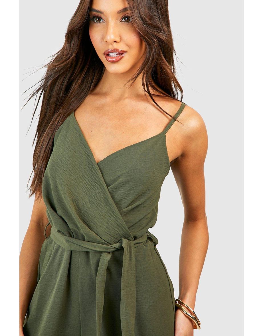 Strappy Wrap Culotte Jumpsuit - khaki - 3