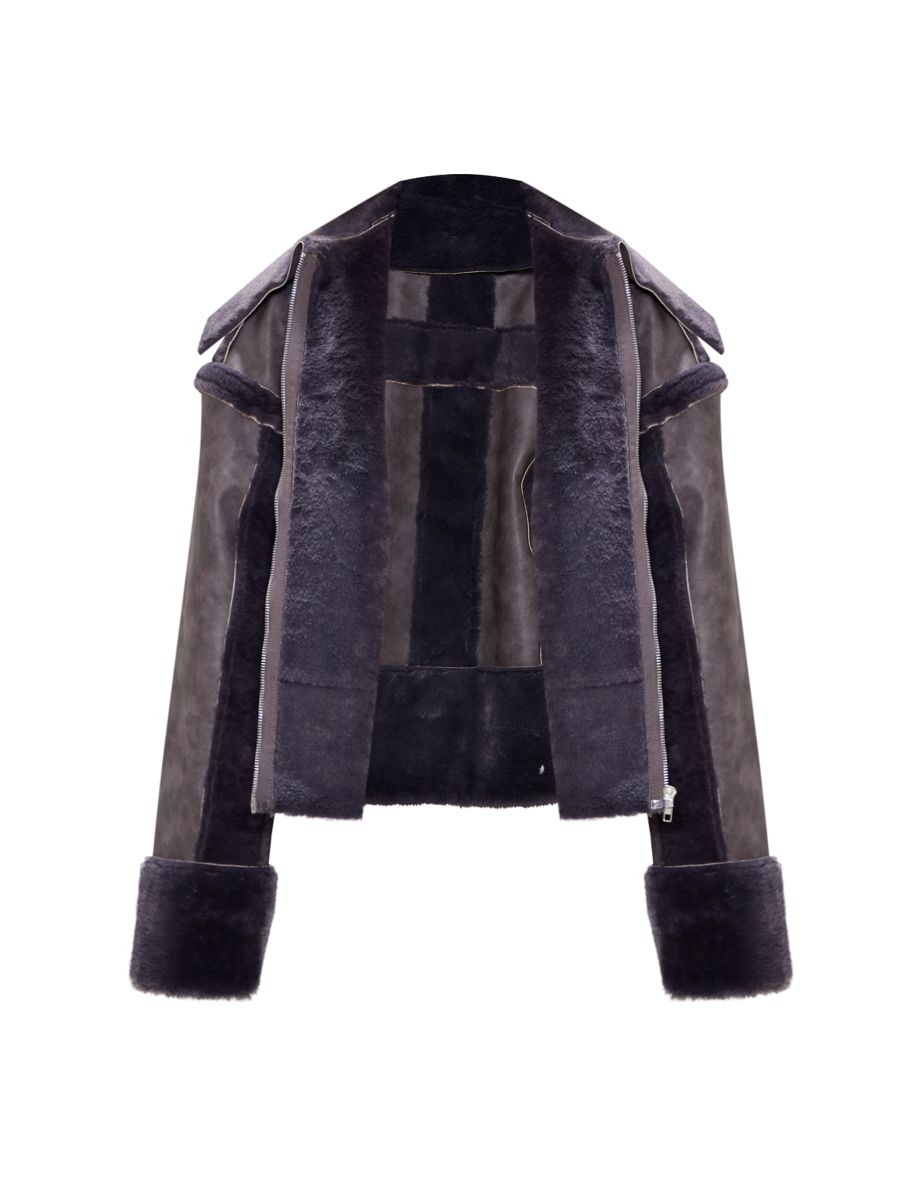 Petite Grey Distressed PU & Fur Contrast Jacket - 4