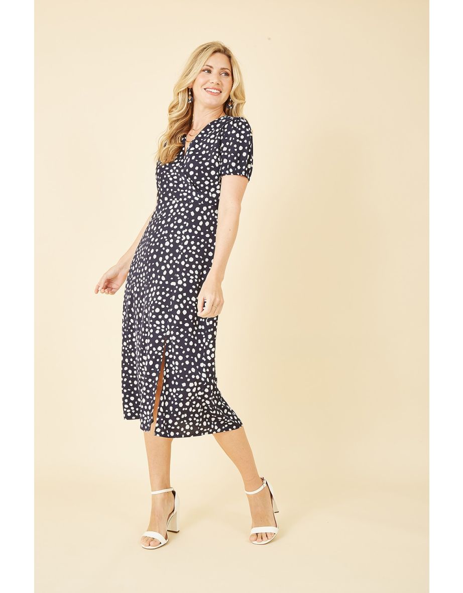 Mela Navy Spot Midi Tea Dress
