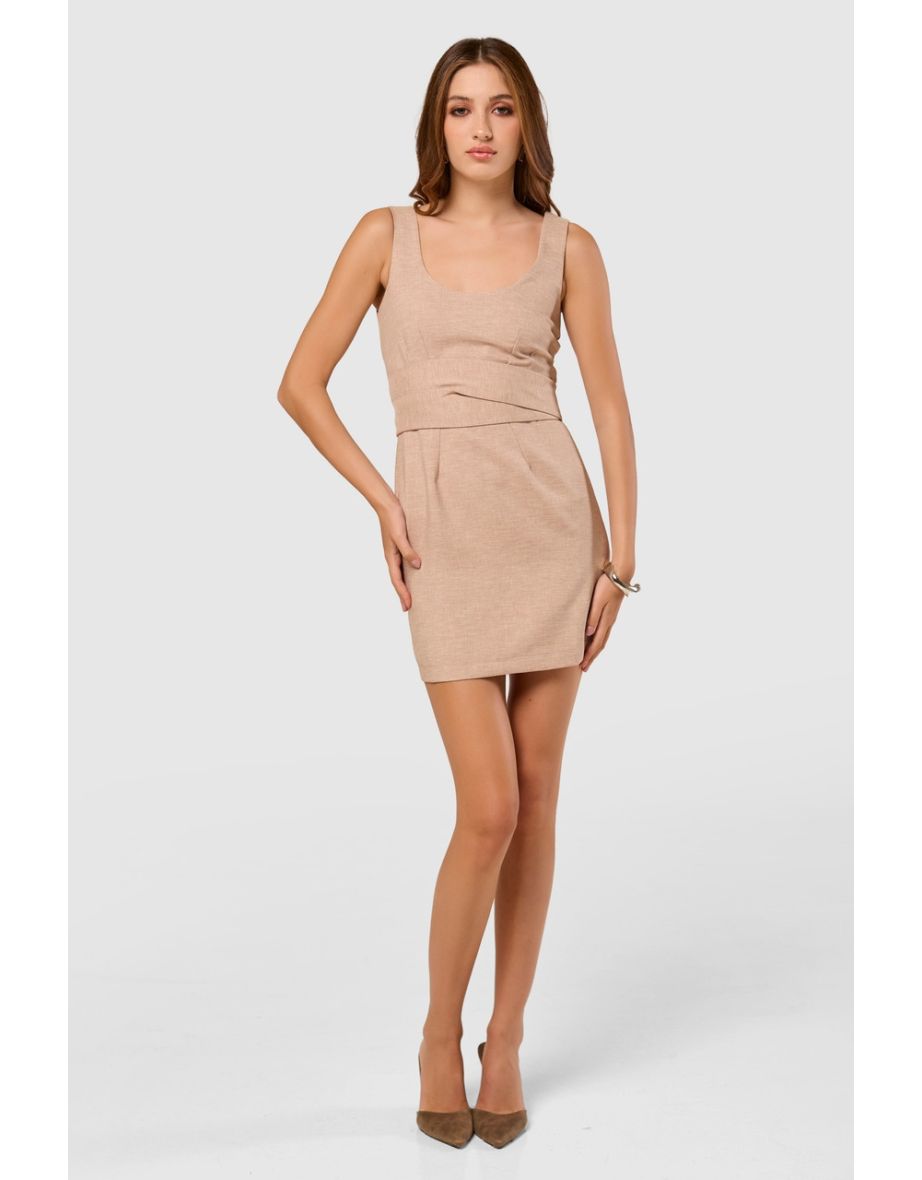 Closet London Taupe  Tie Belt Mini Dress