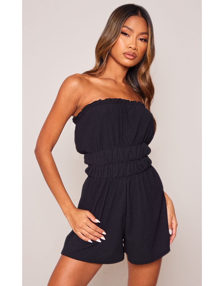 Textured bandeau playsuit with shirring - Dresses - Women