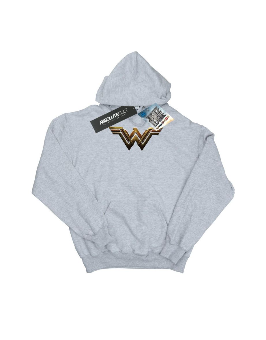 DC Comics Girls Justice League Movie Wonder Woman Emblem Hoodie - Sports Grey