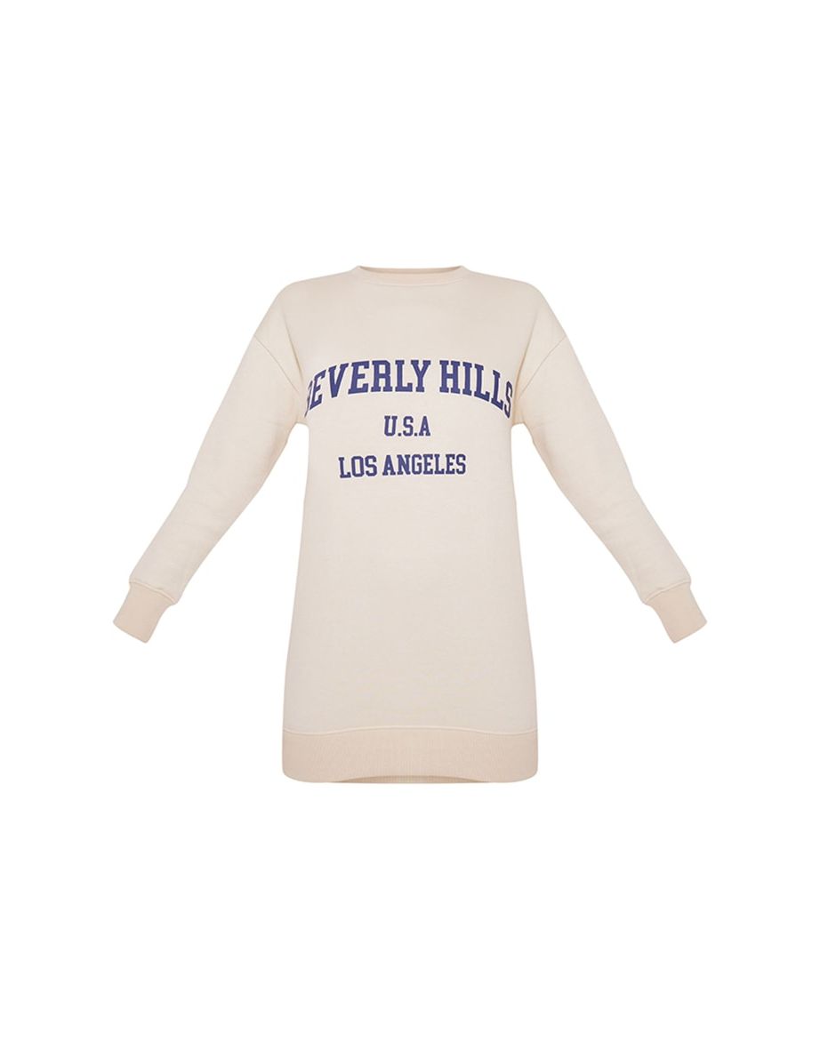 Oatmeal Beverley Hills Slogan Jumper Dress - 4