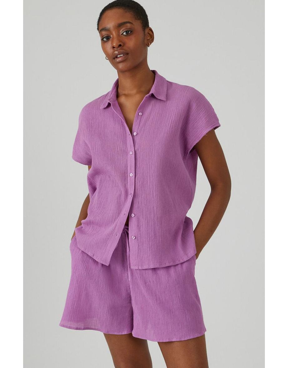 Crinkled Cotton Sleeveless Shirt in a Loose Fit