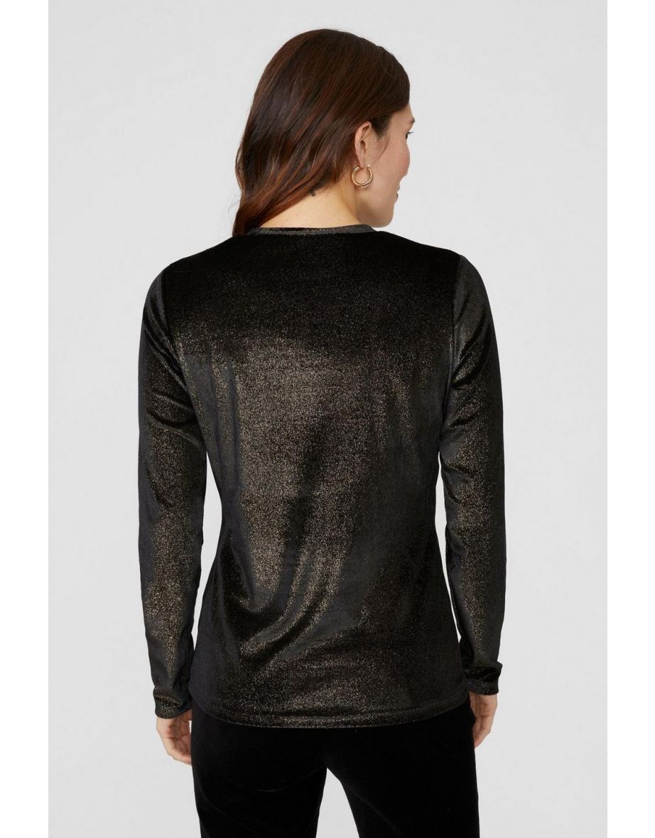 Sparkle Velour Long Sleeve Top - black - 3