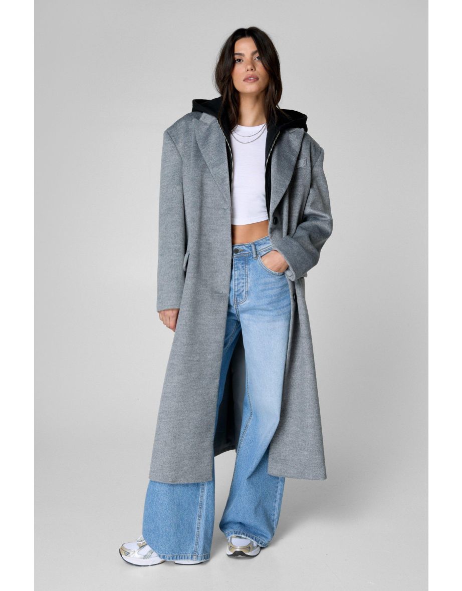 Wool Blend Hooded Insert Boyfriend Coat
