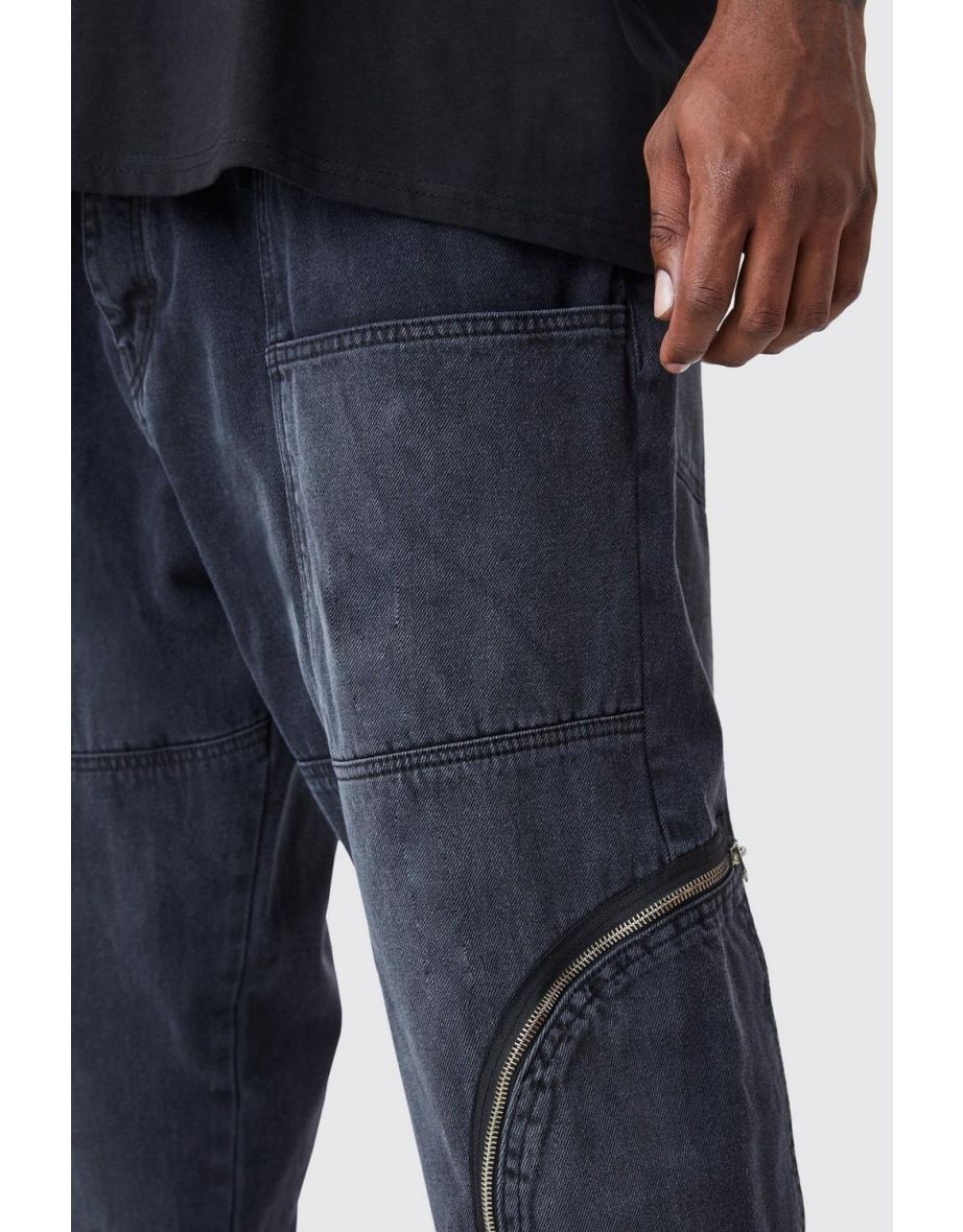 Plus Straight Rigid Zip Detail Jeans - washed black - 2