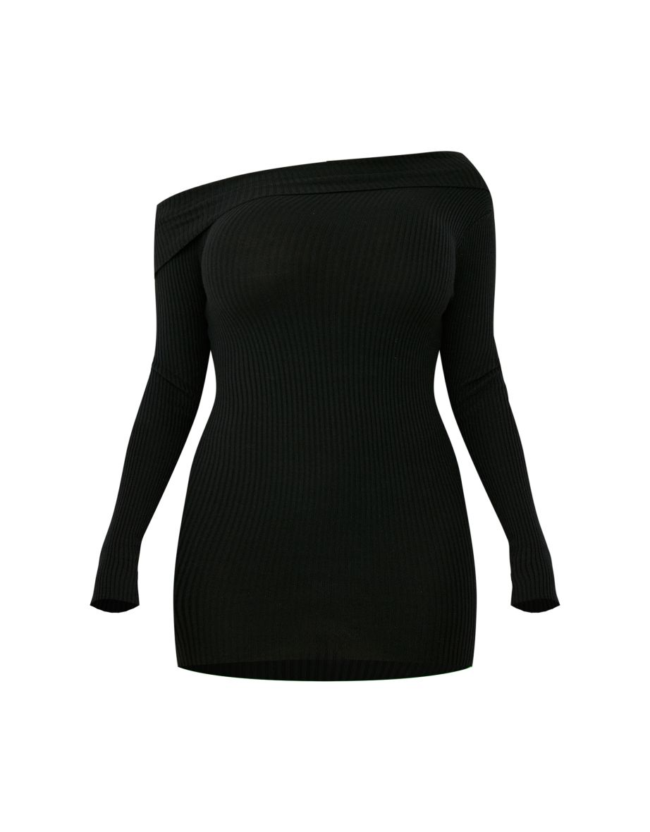 Shape Black Off Shoulder Fold Over Knitted Bodycon Dress - 4