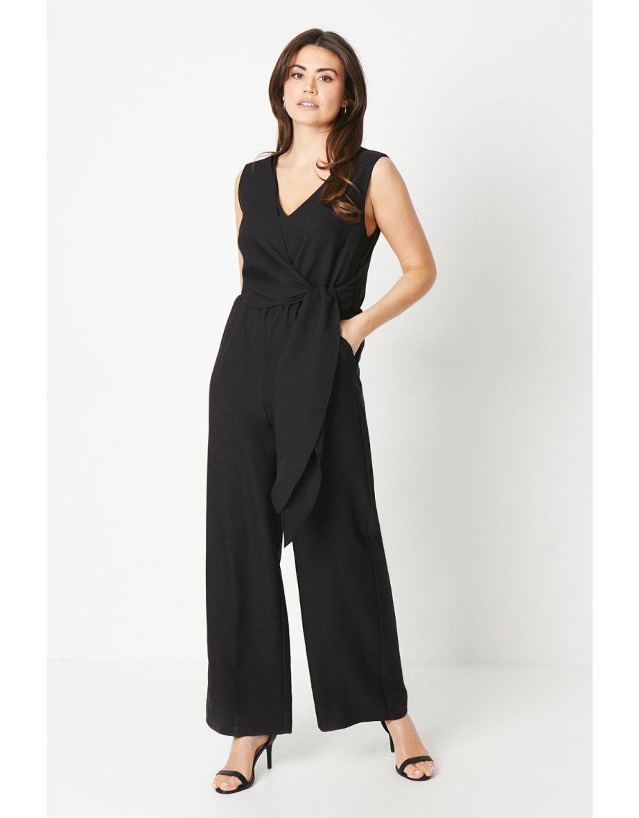 Principles by Debenhams Black Tie Waist V-neck Jumpsuit