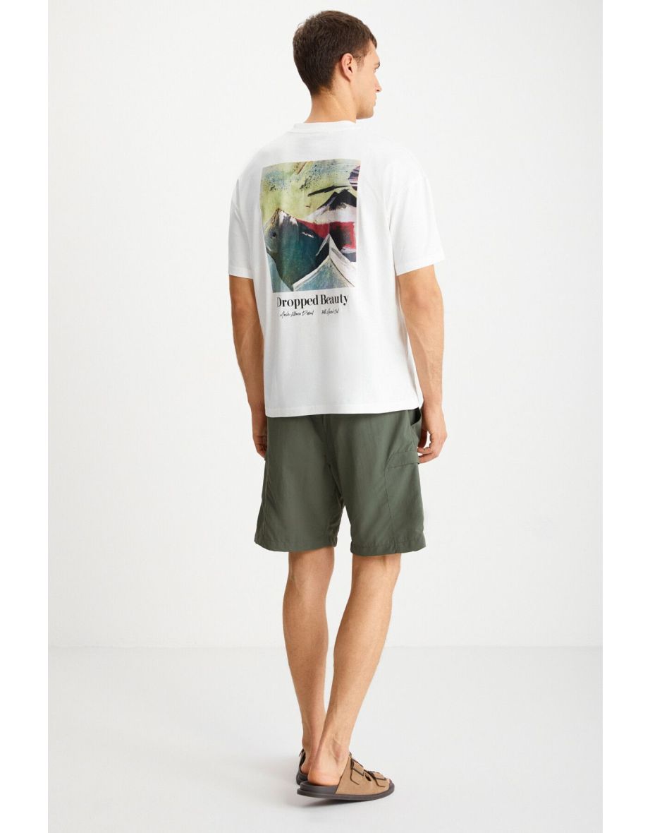 TRENTON Men's 100% Cotton Crew Neck Printed Ecru T-Shirt - 5