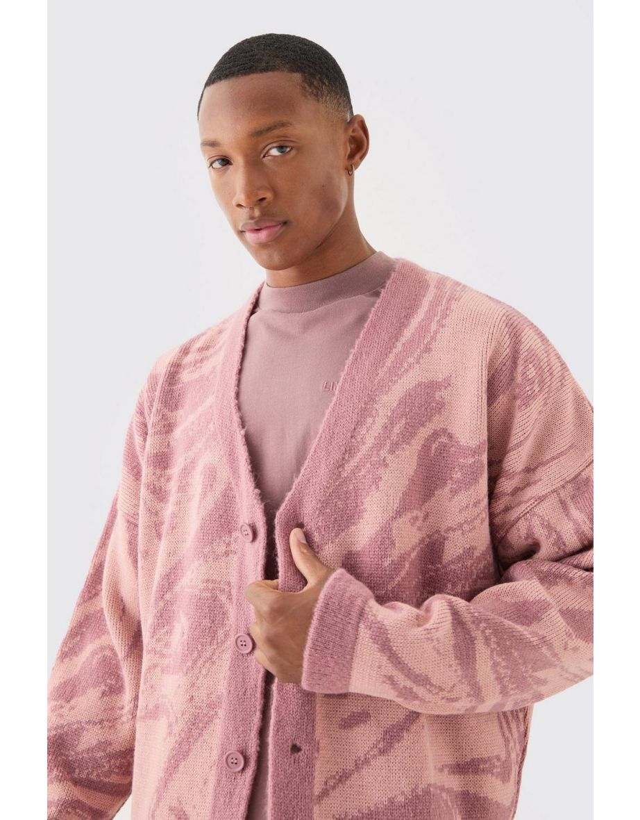 Boxy Oversized Brushed Abstract All Over Cardigan - dusty pink - 2