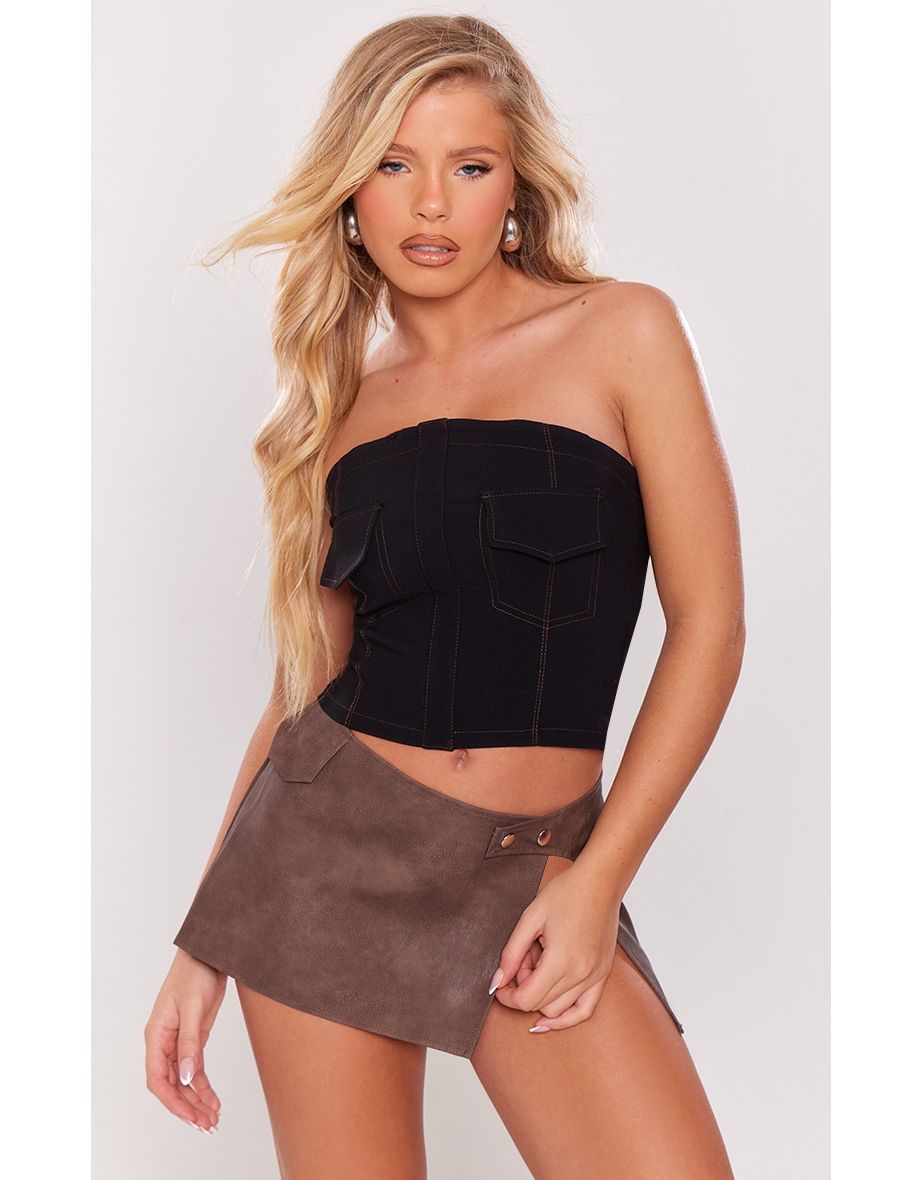 Prettylittlething Black Strapless Cropped Top