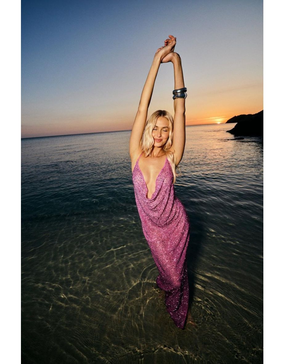 Sequin Cowl Neck Maxi Dress