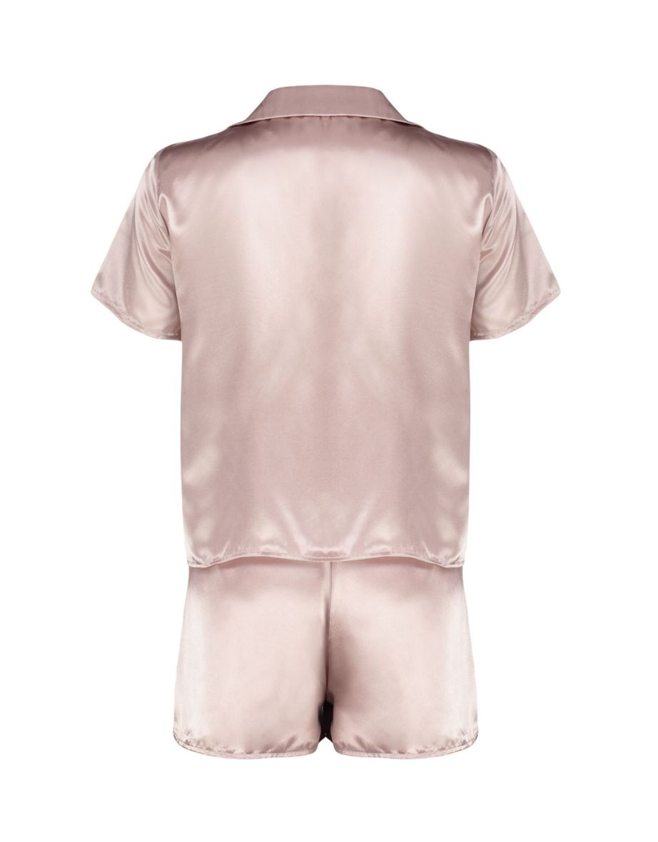 Pink Satin Woven Pajama Set - 6