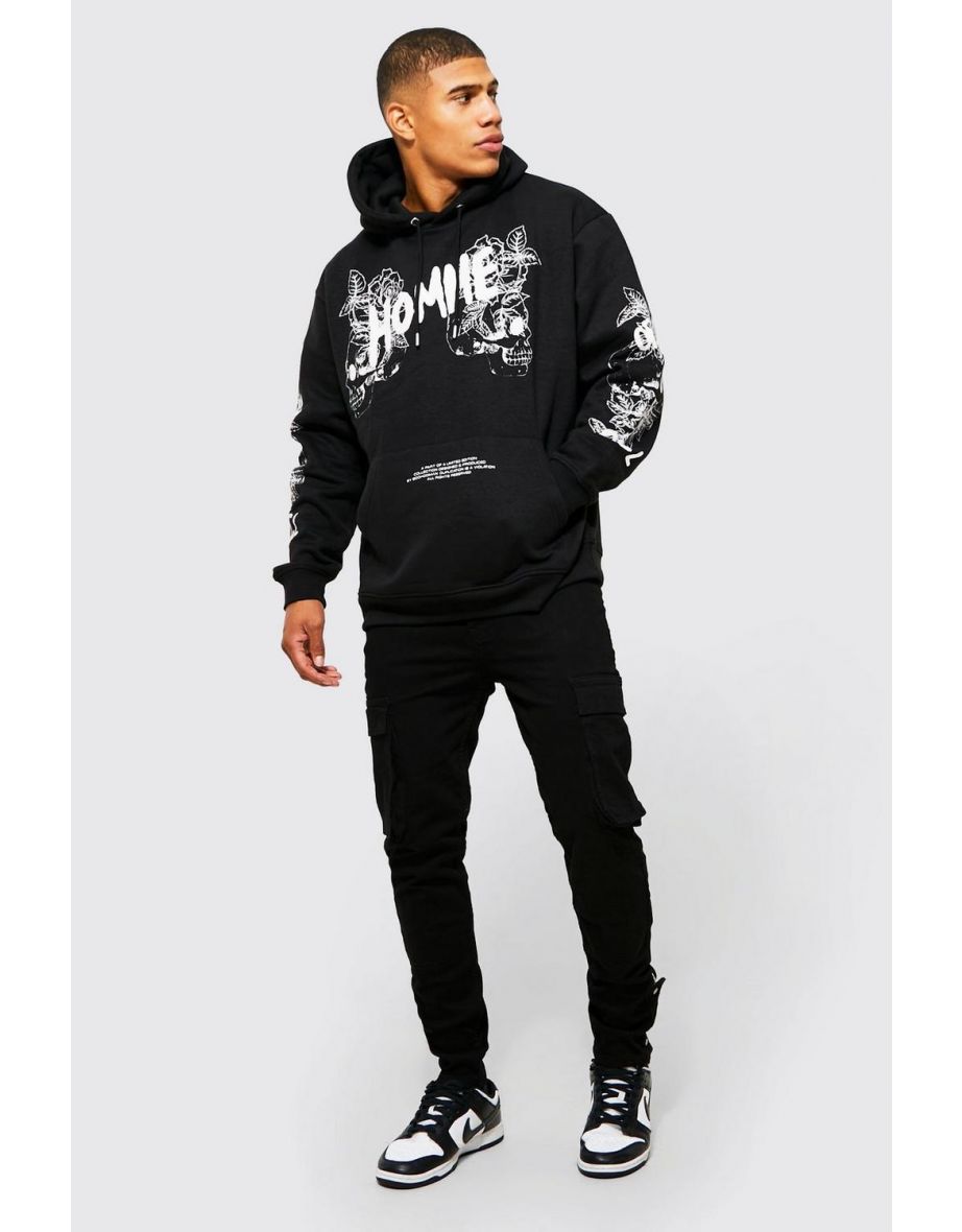 Oversized Skull Graphic Hoodie - black - 2