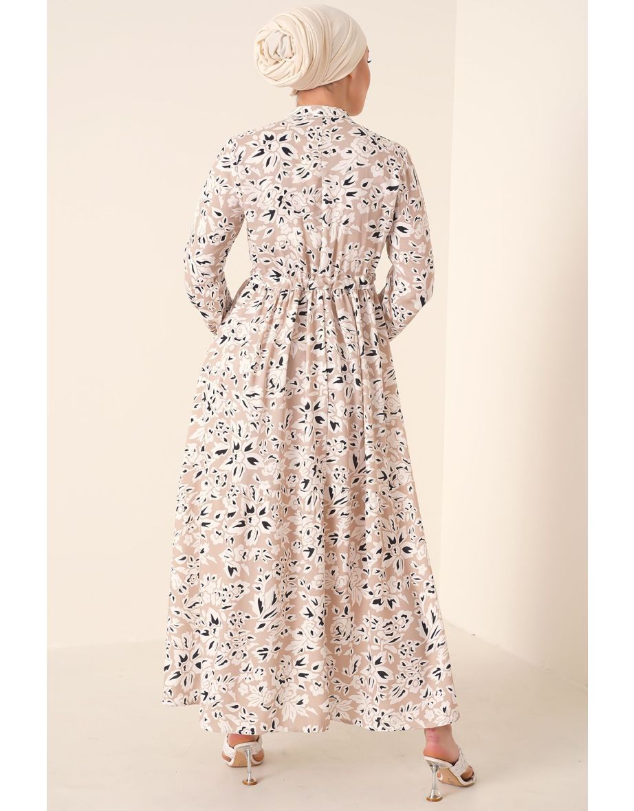 Large Collar Hijab Dress - Cream - 3