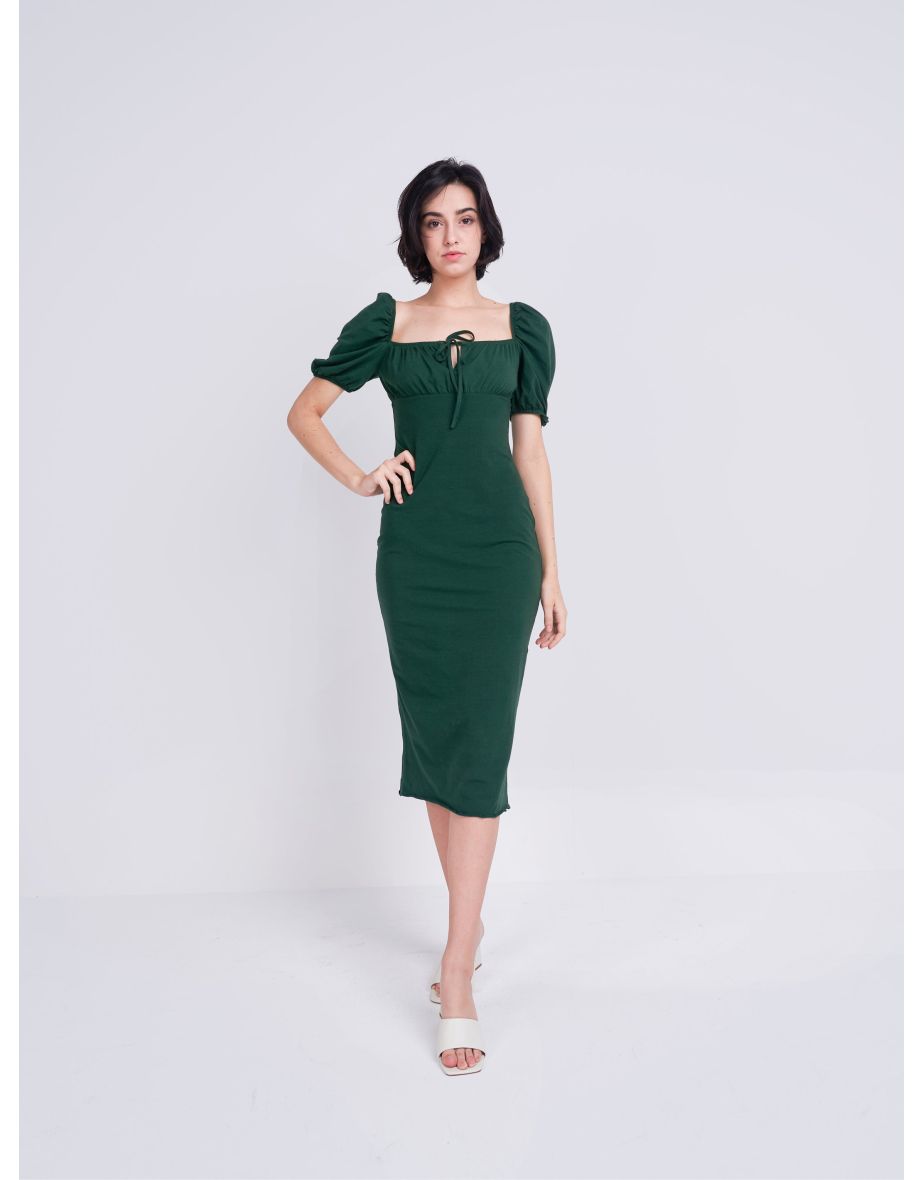Glamorous Care Forest Green Tie Front Dress