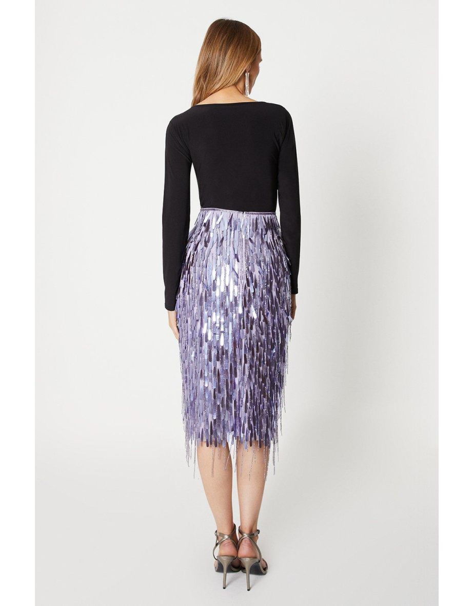 Fringe Sequin Midi Skirt - 2