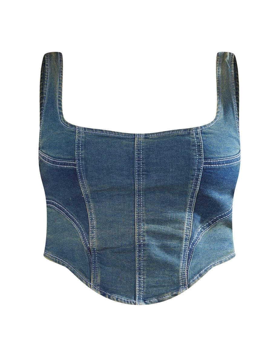 Shape Indigo Vintage Wash Denim Corset - 4