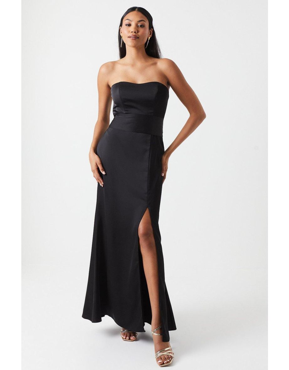 Bandeau Satin Bridesmaids Maxi Dress With Removable Sash