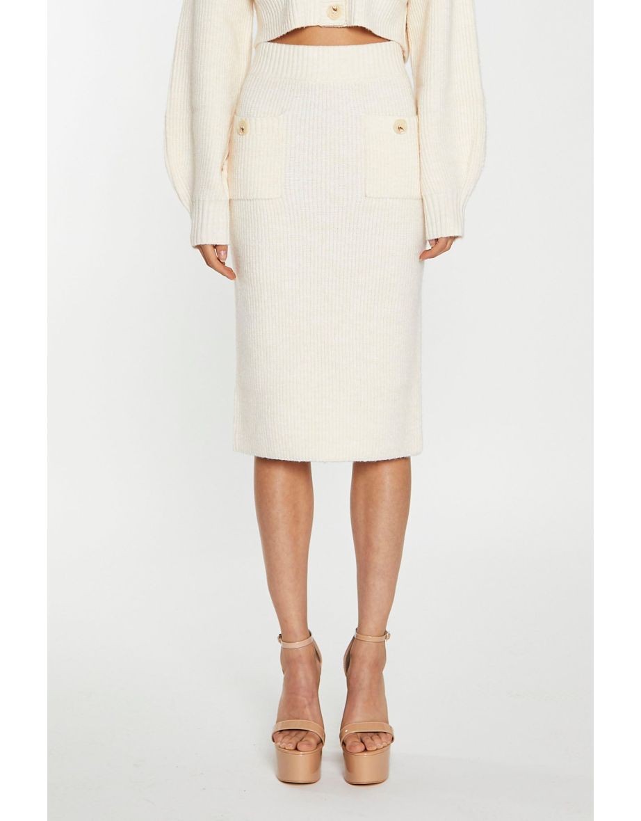 Dark-Cream Knitted Pencil -Skirt - 3
