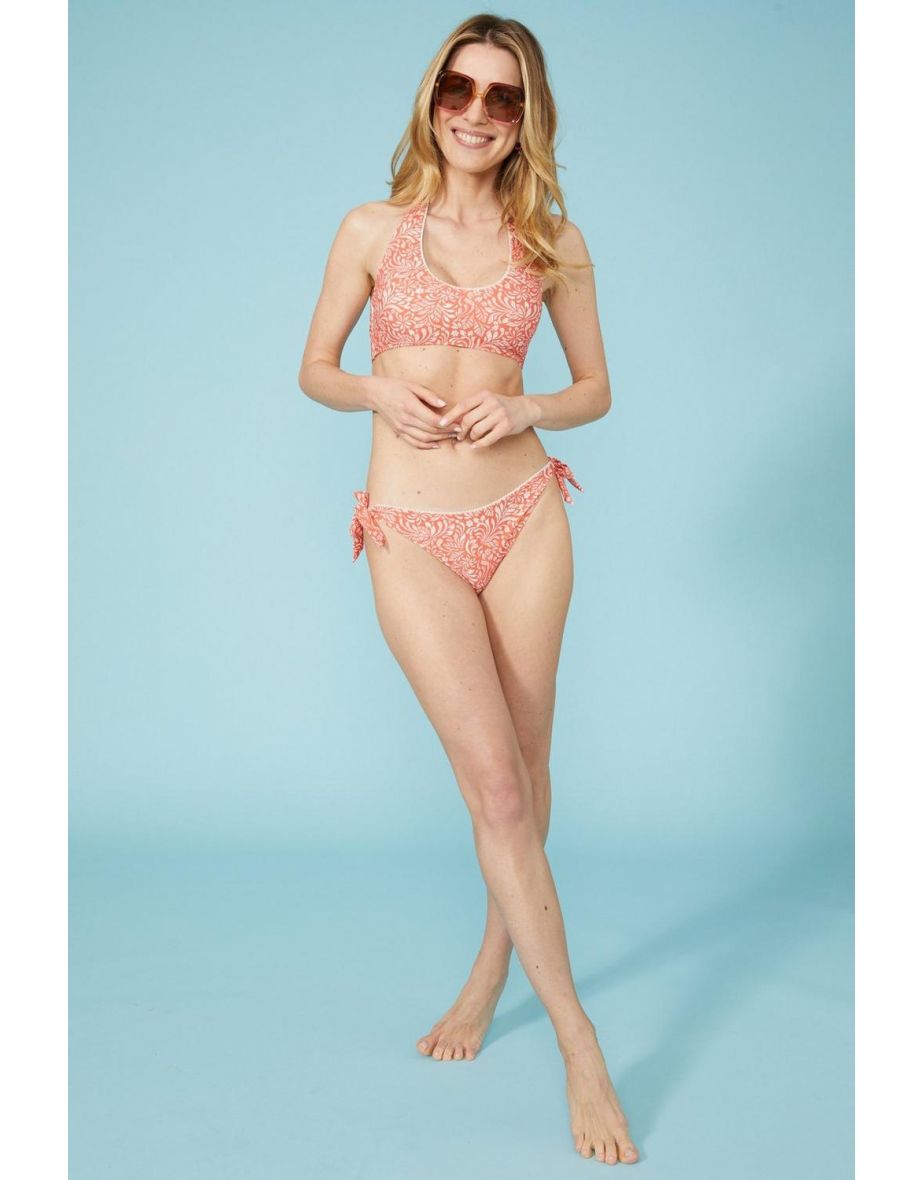 Halterneck Bikini Top With Crochet Trim - copper - 3