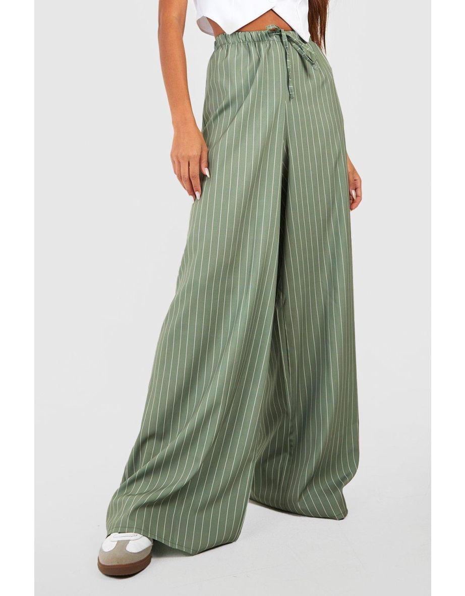 Stripe Wide Leg Floaty Trousers - khaki - 3