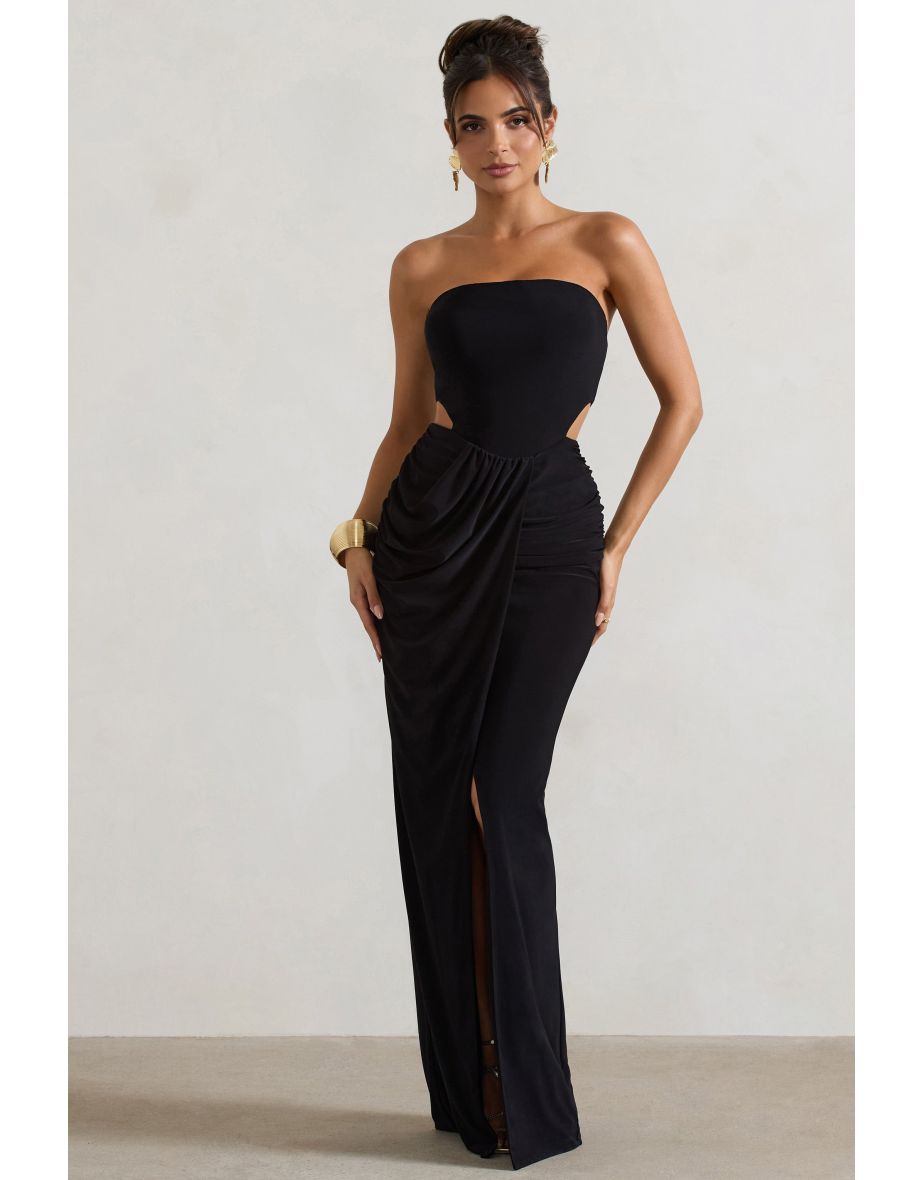 St Barts | Black Strapless Cut-Out Maxi Dress With Twist Skirt