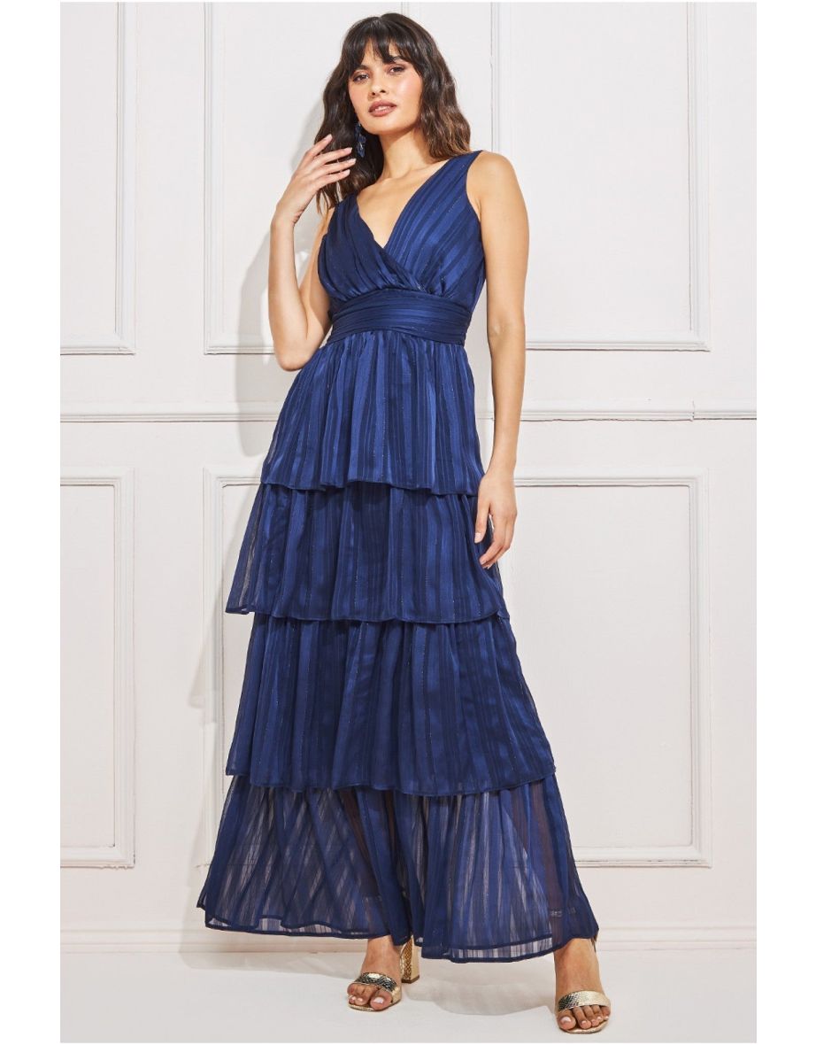 Halterneck chiffon clearance maxi dress navy