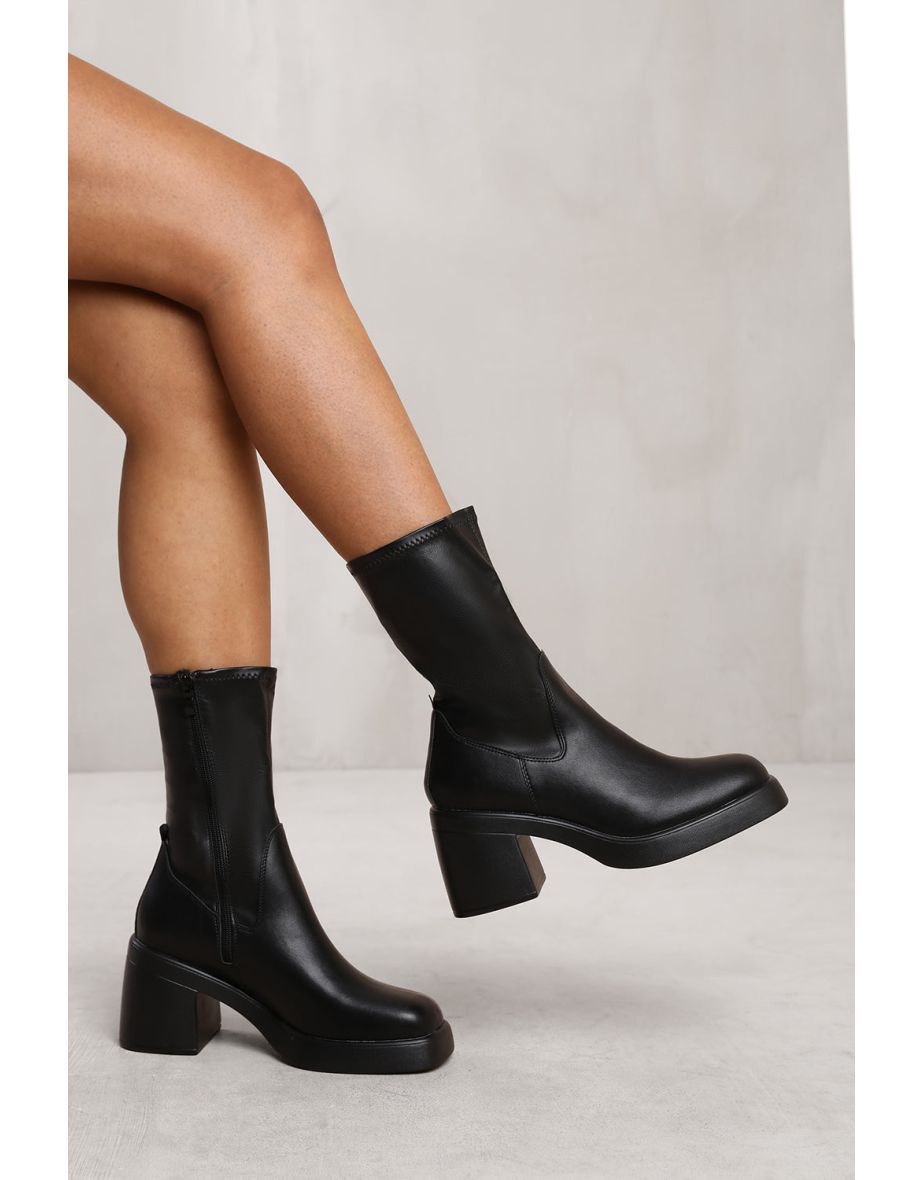 PALOMA MID CALF BOOT WITH CHUNKY HEEL IN BLACK FAUX LEATHER - 1