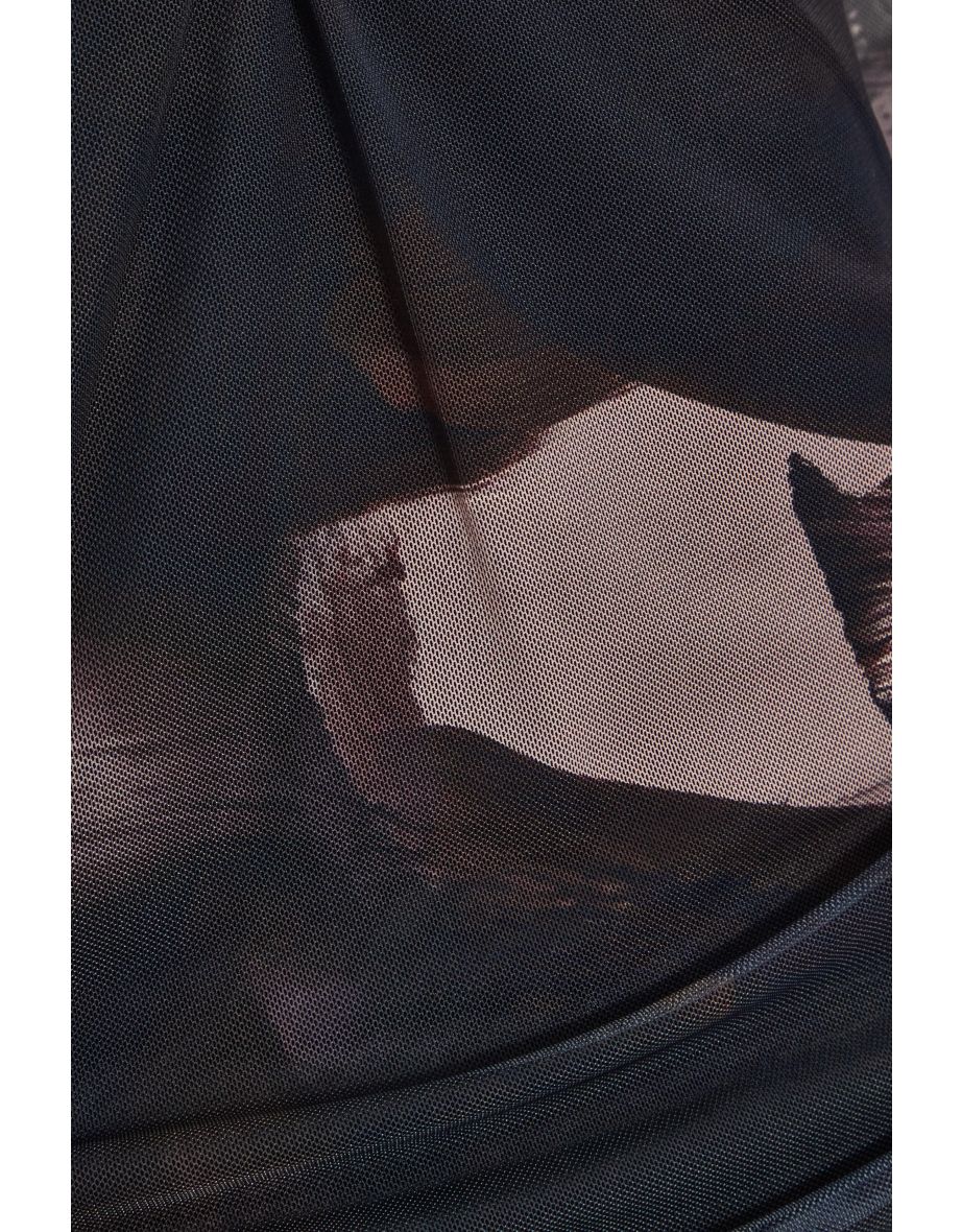 Black Mesh Marble Print Top - 5