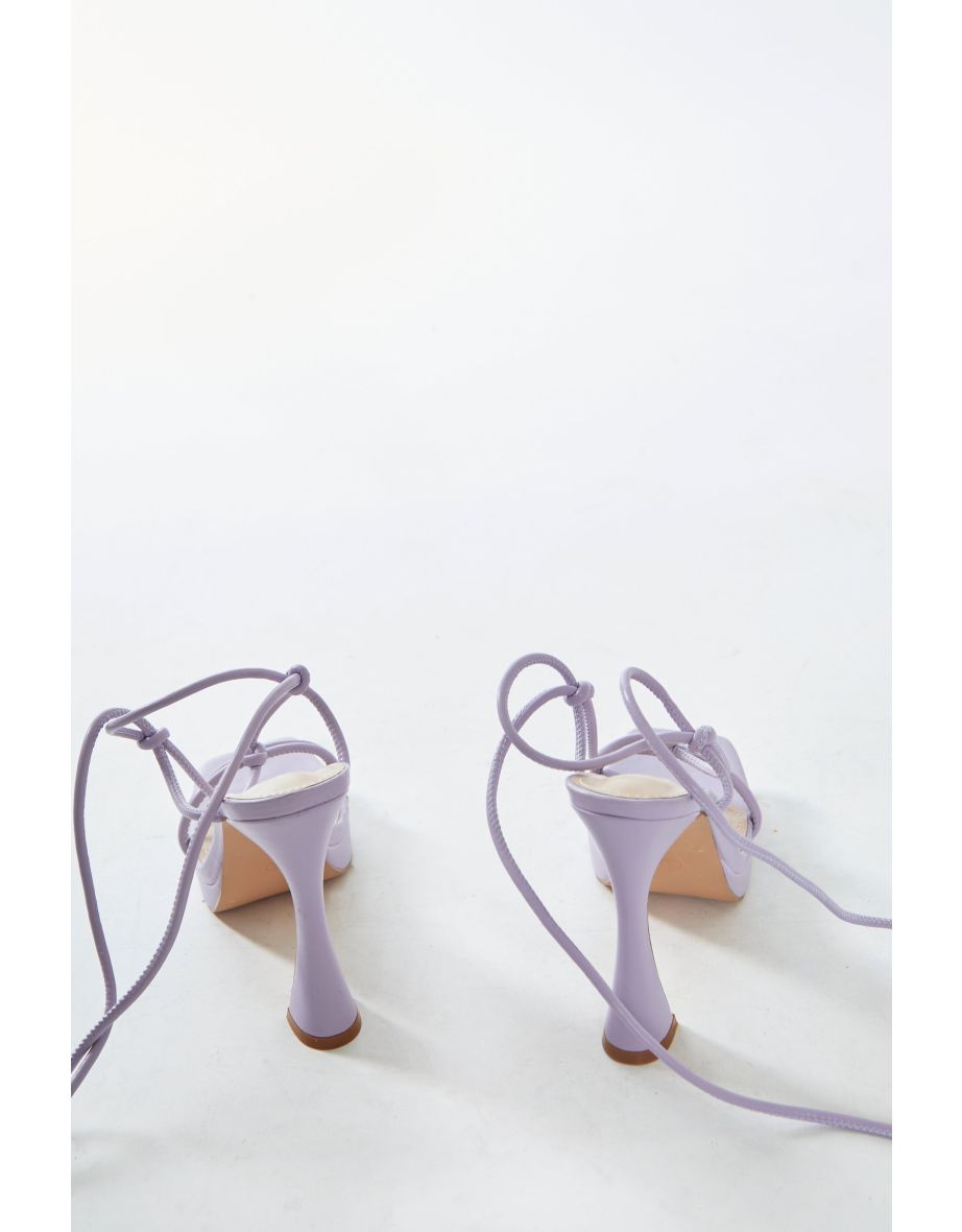Glamorous Lilac Lace Up Flared Heels - 3