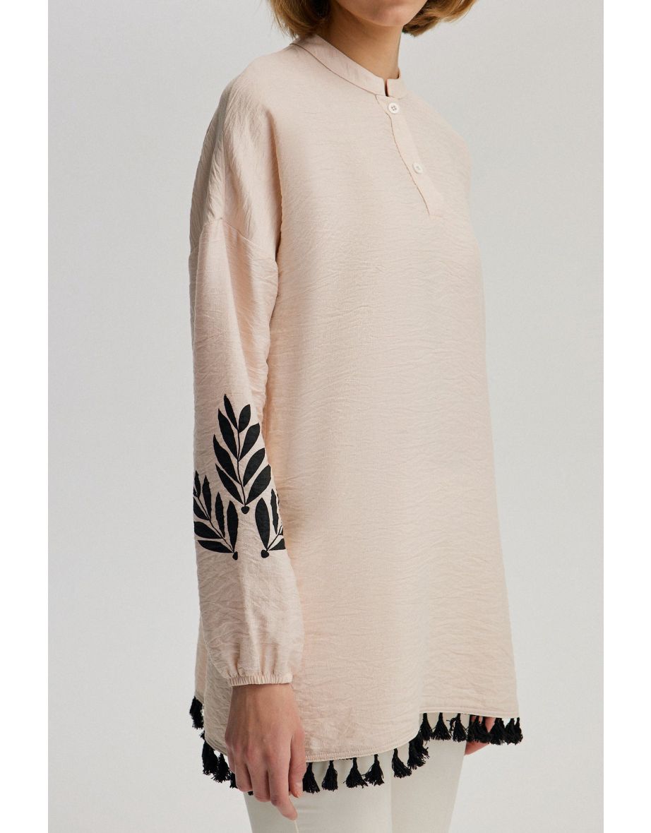 LEAF DEATILED TASSEL DETAILED BLOUSE - 4