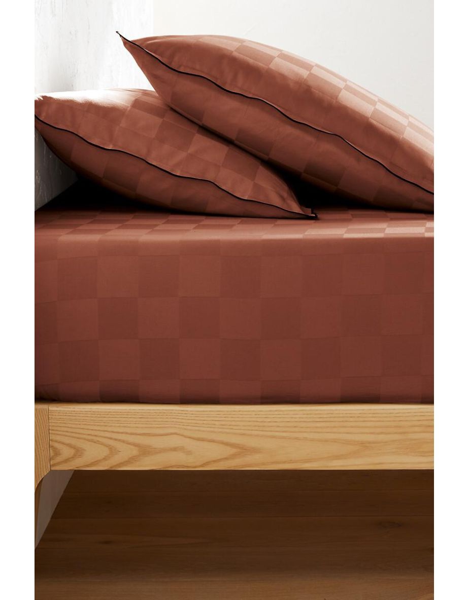 Victor Checkerboard 100% Washed Cotton Satin 300 Thread Count Fitted Sheet