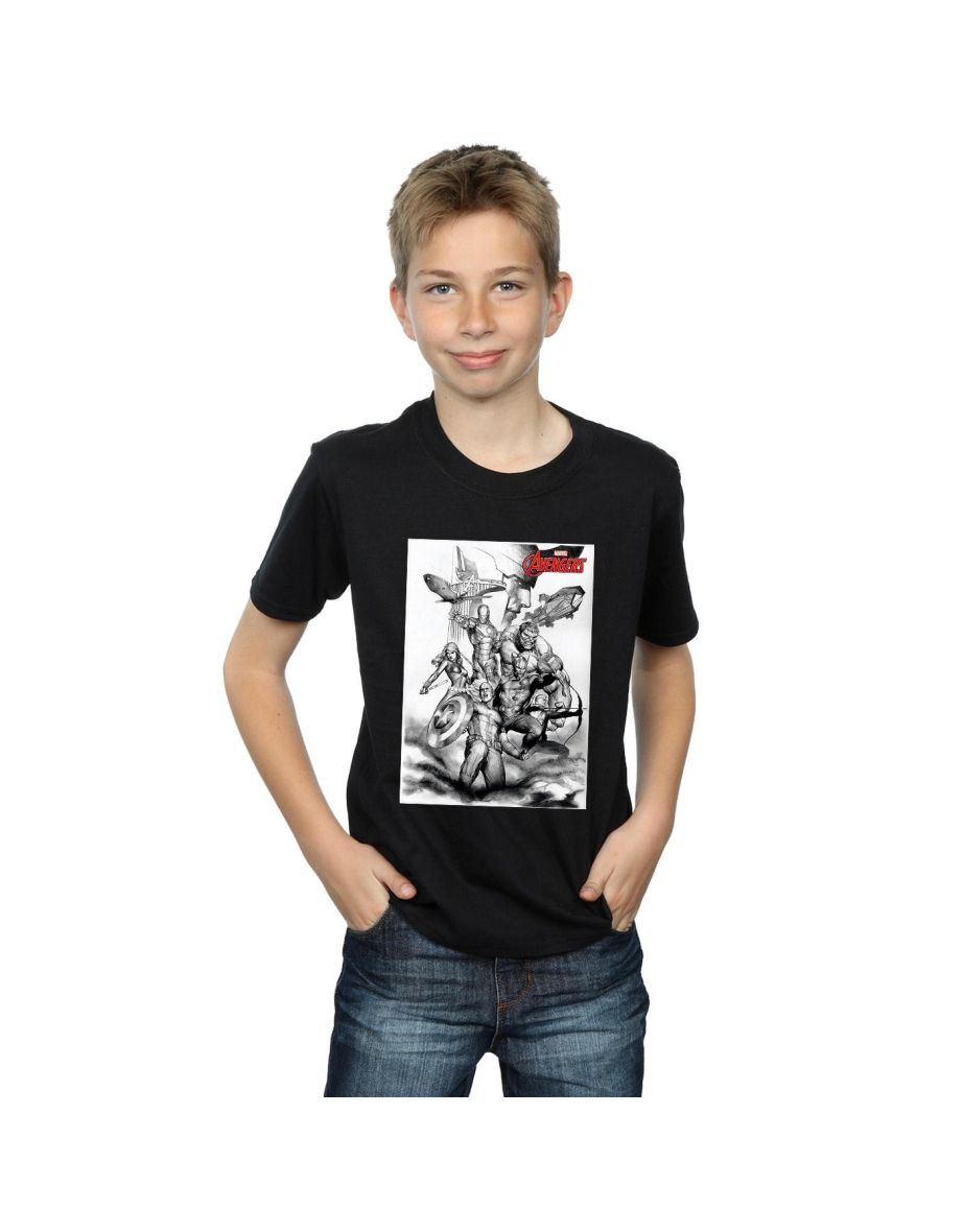 Marvel Boys Avengers Assemble Team Sketch T-Shirt - Black