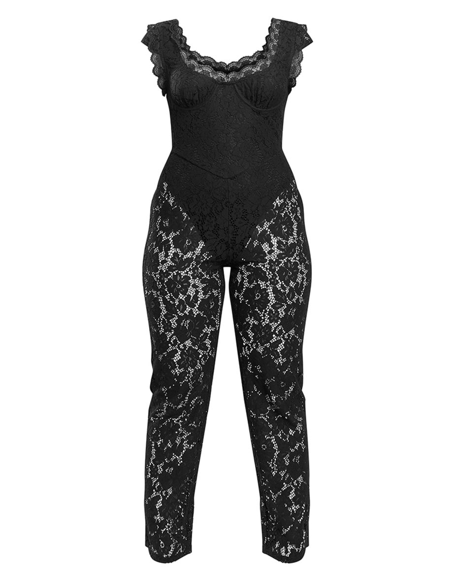 Petite Black Lace Detail Jumpsuit - 3