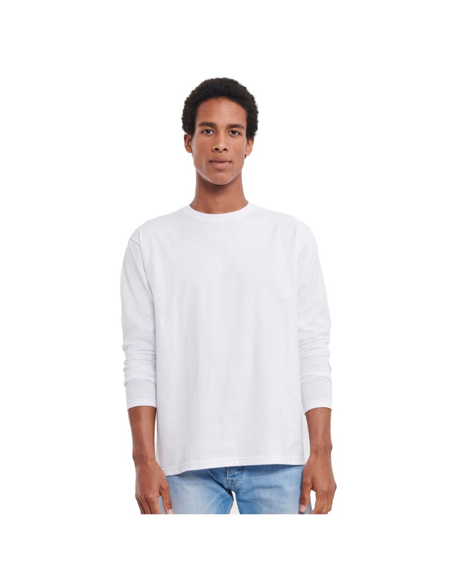 Russell Mens Plain Classic Long-Sleeved T-Shirt - White