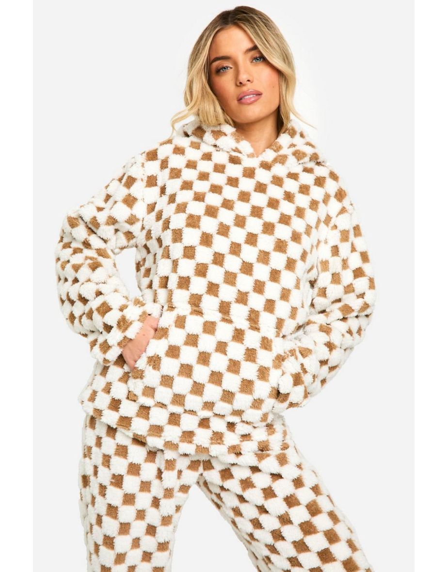 Fleece Tonal Checkerboard Hoodie And Jogger Set - brown - 3