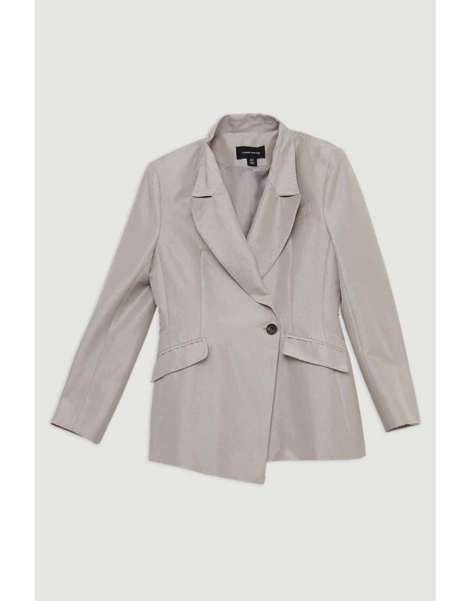 Fluid Tailored Metallic Asymmetric Wrap Blazer - 3