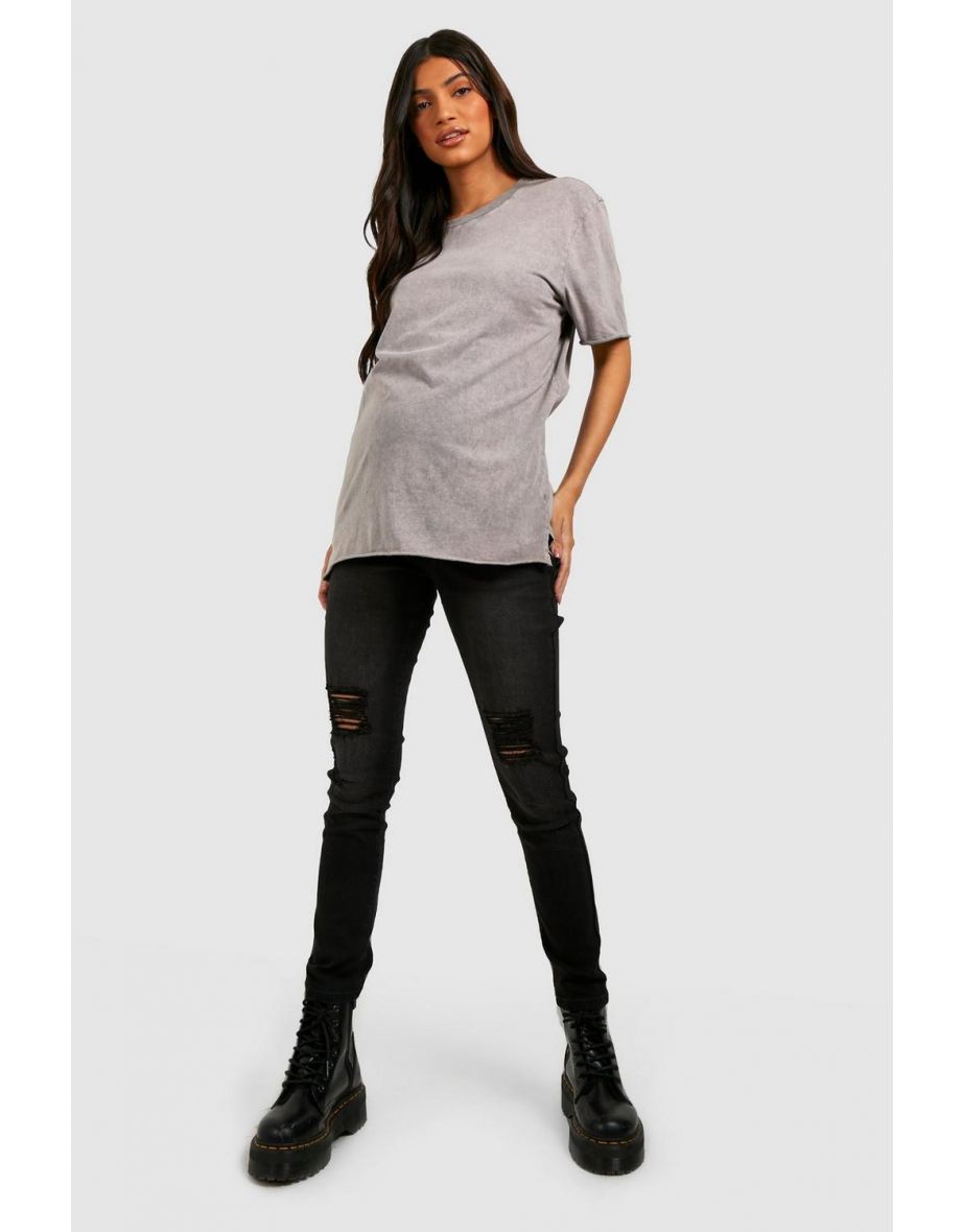 Maternity Over The Bump Rip Skinny Jeans - black