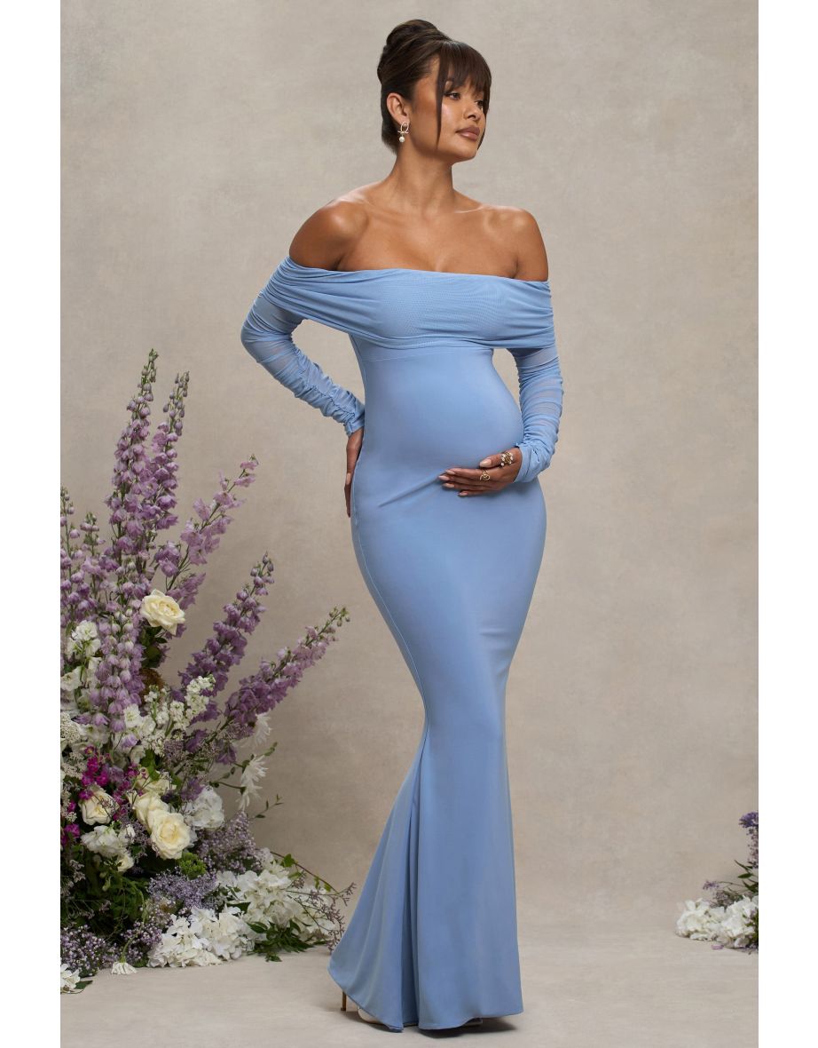 Pretty Perfect | Powder Blue Maternity Halter Asymmetric Maxi Dress with Cut Out