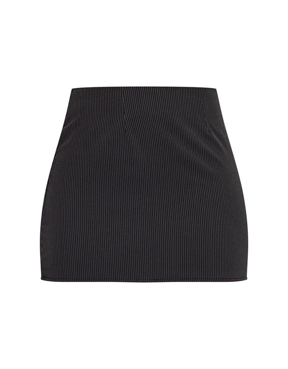 Black Pinstripe A Line Mini Skirt - 5