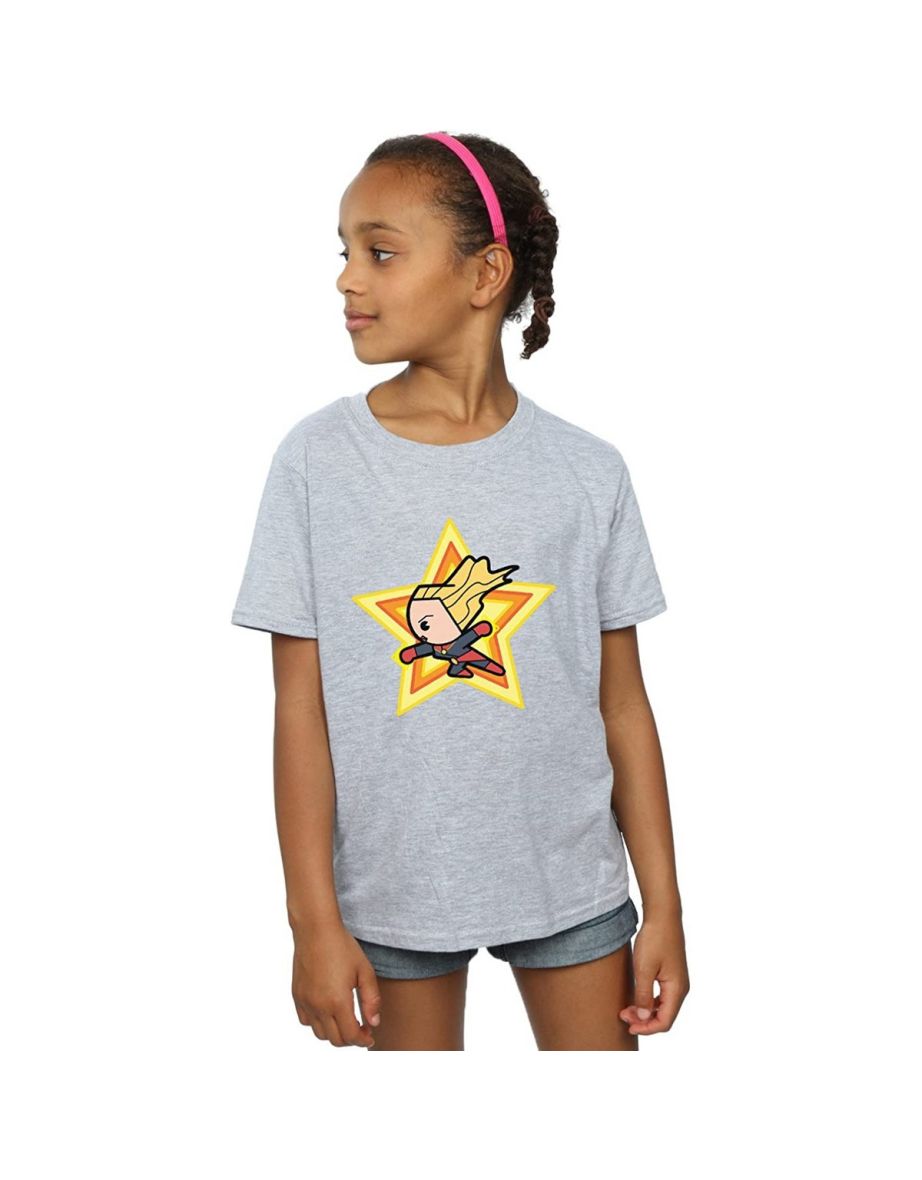 Captain Marvel Girls Kawaii T-Shirt - Sports Grey