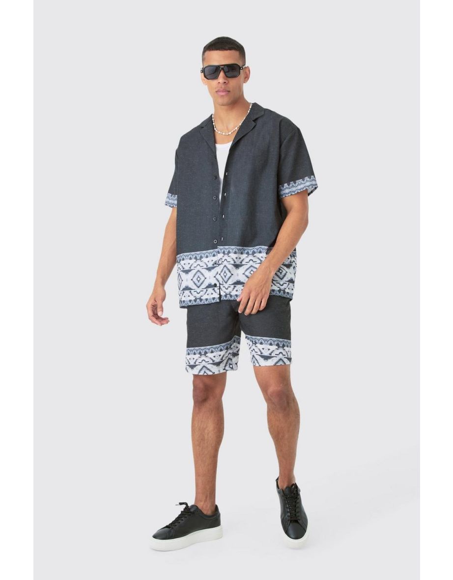 Oversized Linen Look Border Hem Shirt & Short