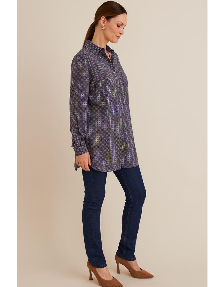 Floral Print Fitted Tunic with Long Sleeves