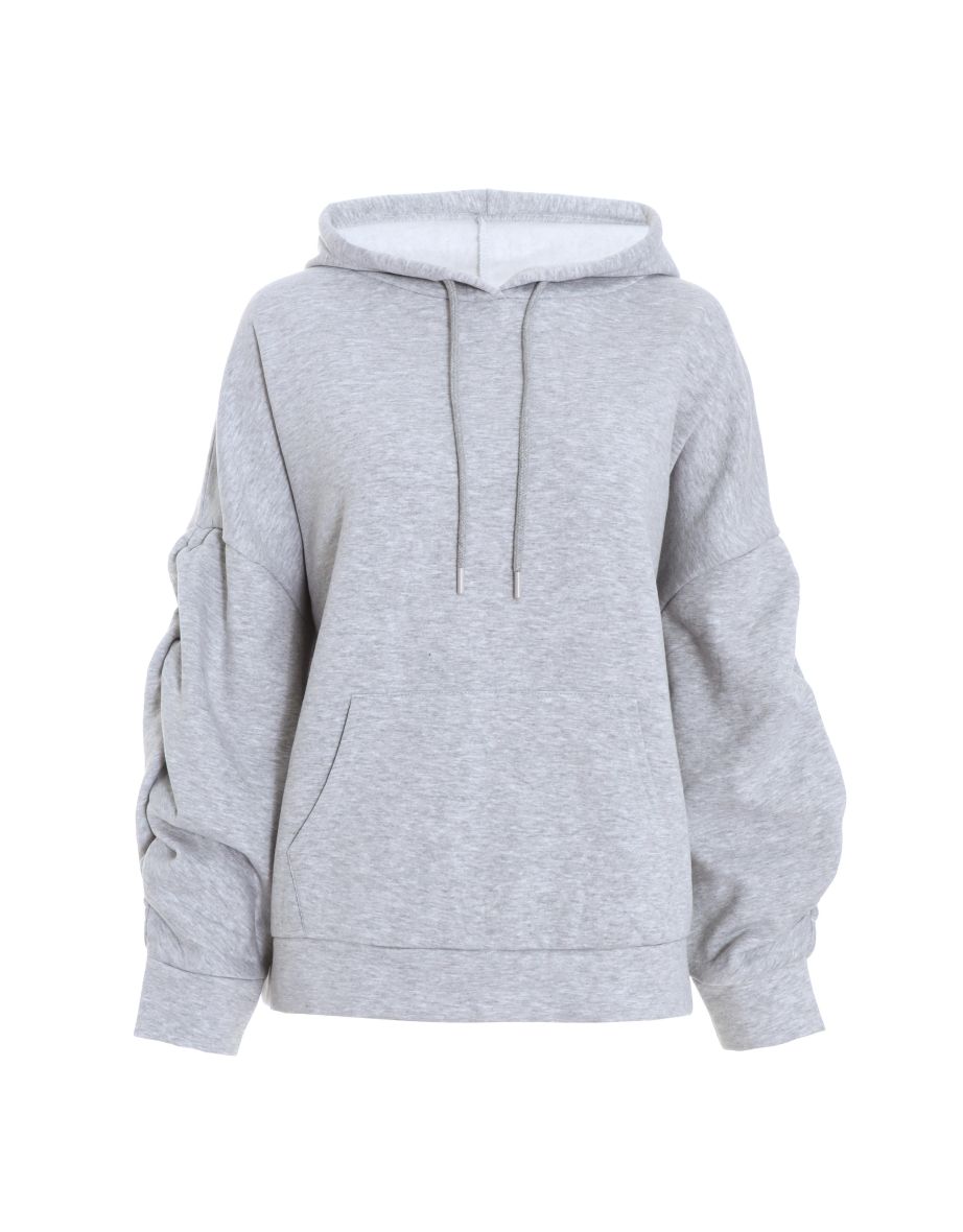 Grey Ruched Sleeve Oversized Hoodie - 5
