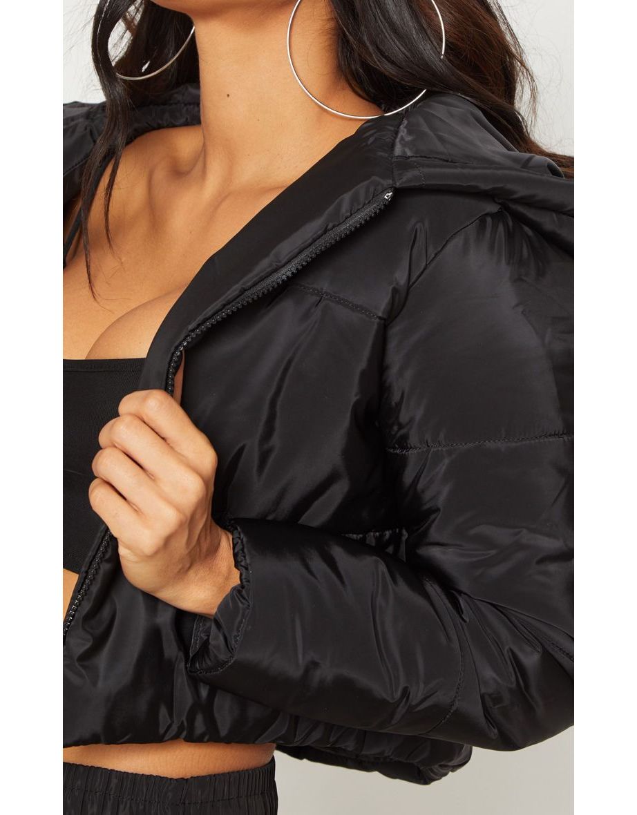 Black Hooded Cropped Puffer - 4