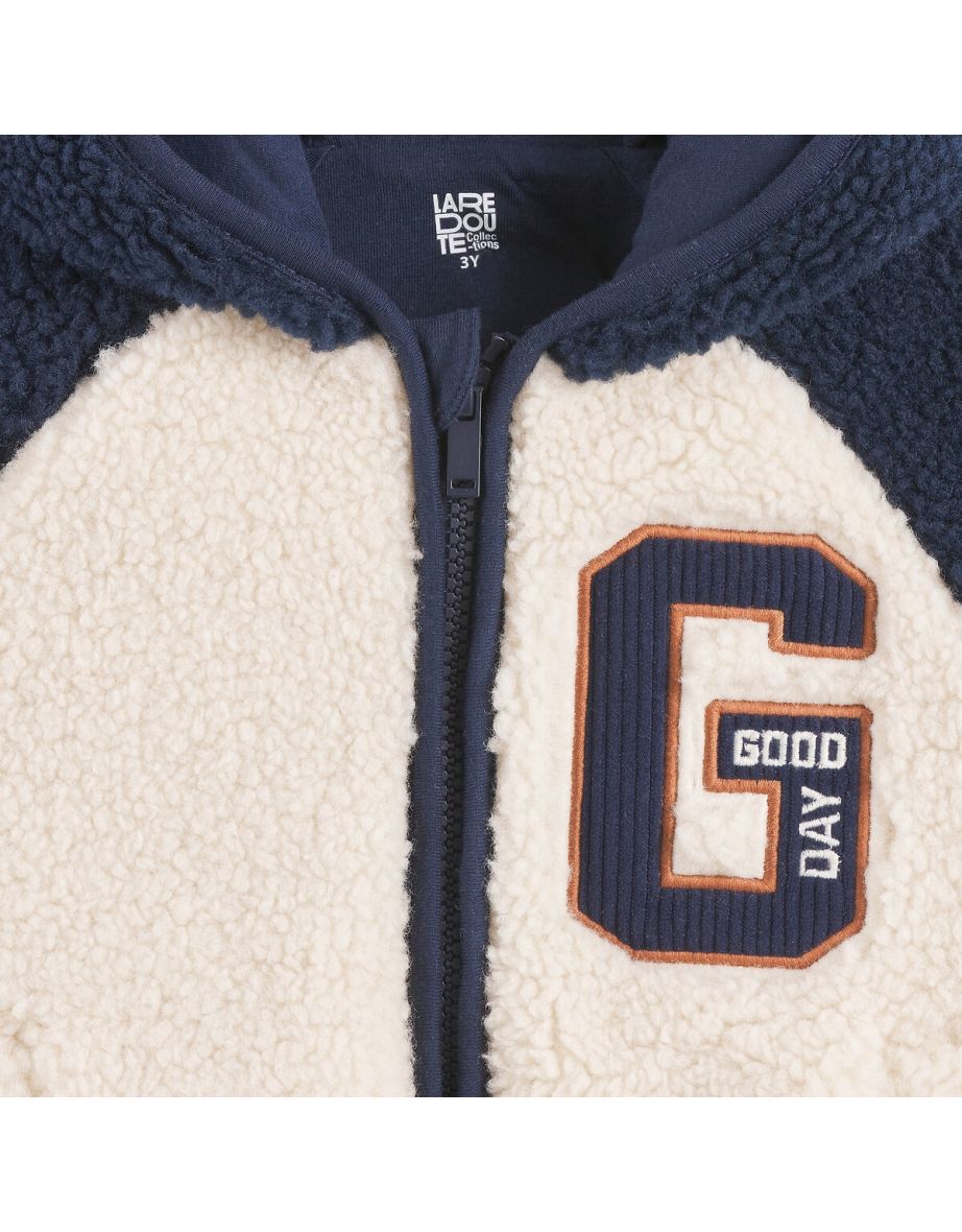 Teddy Faux Fur Bomber Jacket with Hood - 4
