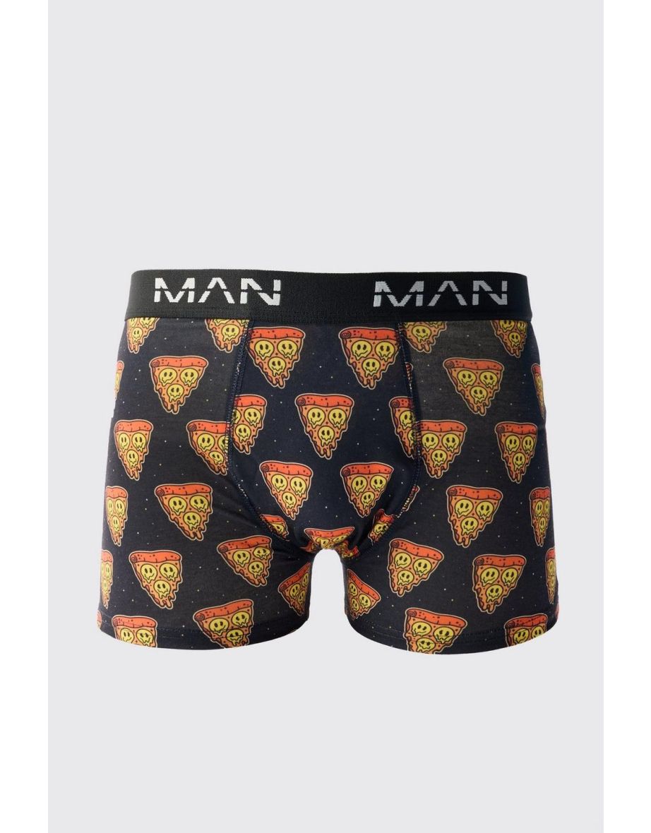 Drip Face Pizza Print Boxers - black